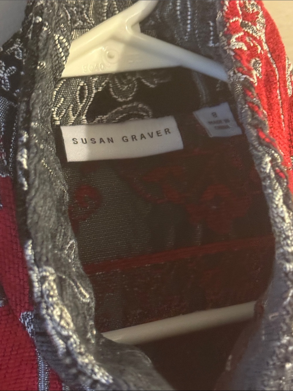 Vintage Susan Graver Tapestry Jacket. Black/Red/Gray. Size 8 - Picture 2 of 9